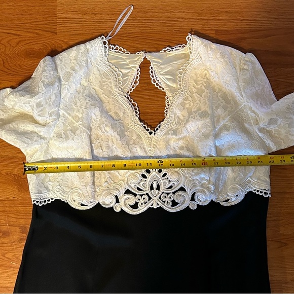 Vintage Jessica McClintock Gunne Sax Size 18W Black Ivory Lace Maxi Dress Slit - Picture 12 of 16